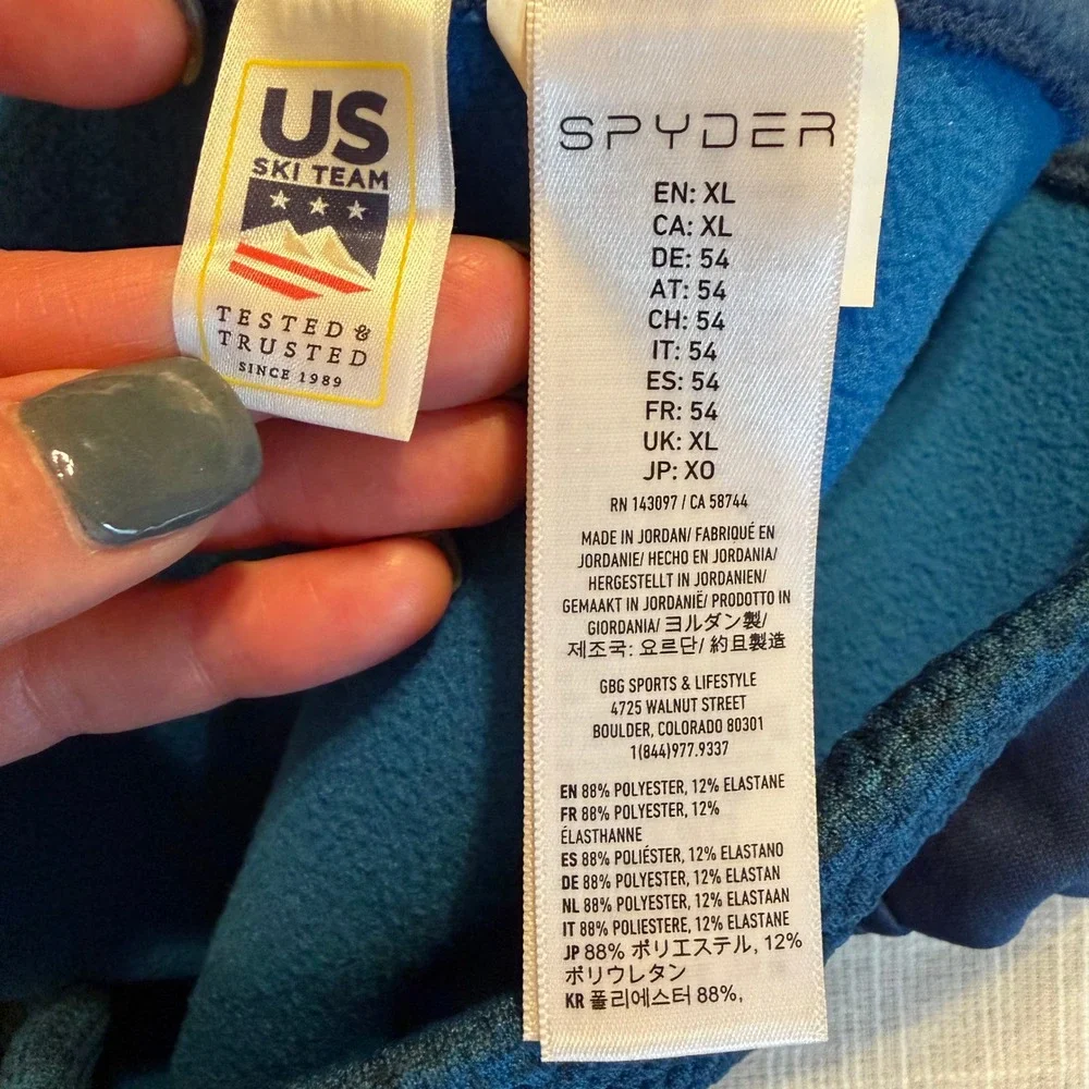 Spyder Mens US Ski Team Waffle Knit Quarter Zip Fleece Pullover Teal Navy XL
